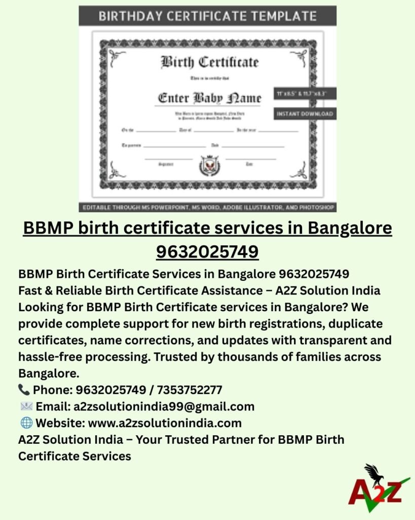 BBMP birth certificate services in Bangalore 9632025749
